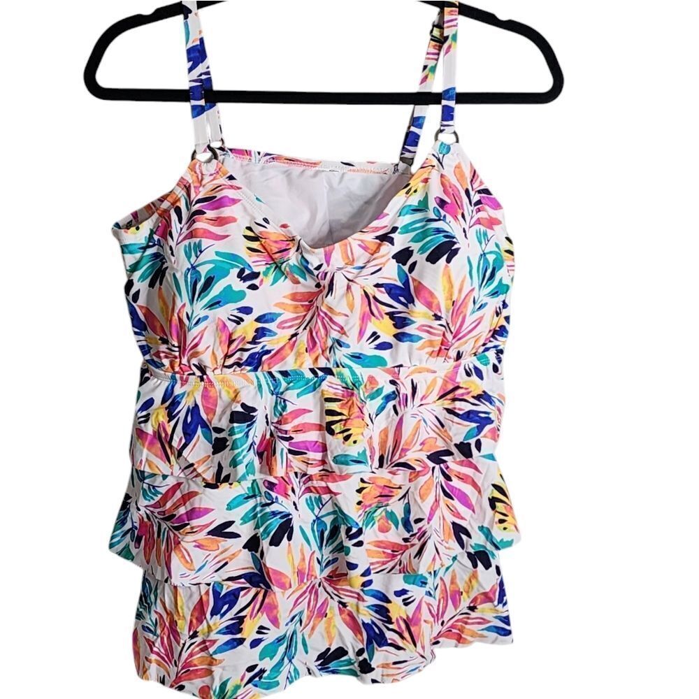 Island Escape tankini top multicolor floral tiered 20W NWT